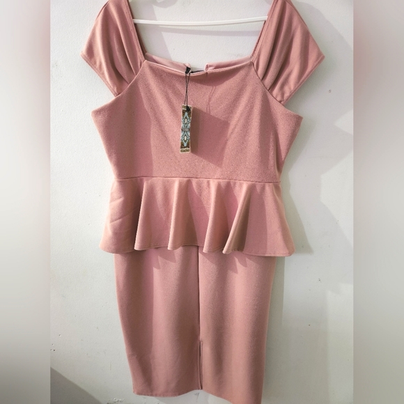 Boohoo Plus Off The Shoulder Peplum Midi Dress Size US 14 Blush Pink Color - Picture 2 of 5